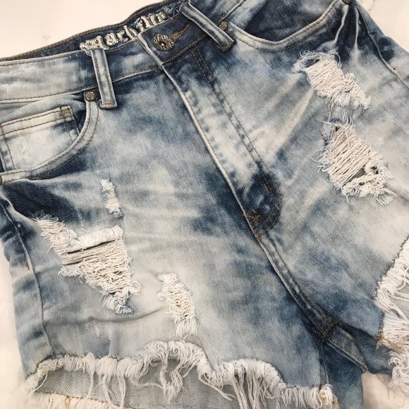 Machine Pants - Machine High Waisted Cutoff Jean Shorts